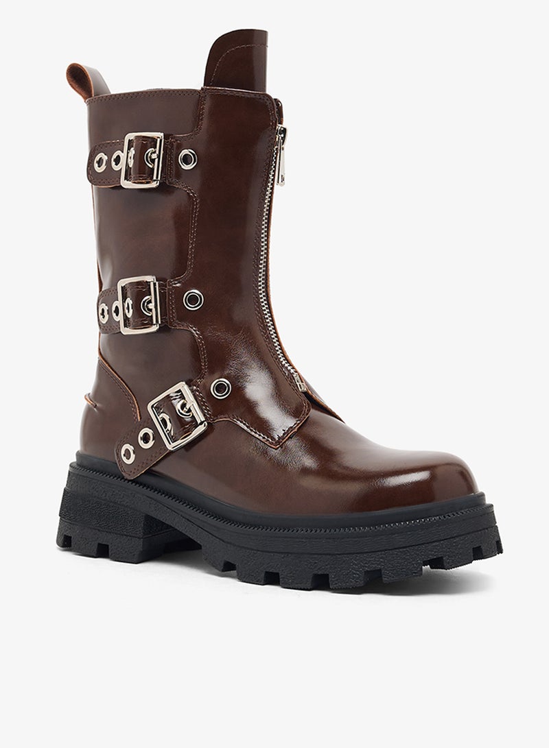 Ginger Chunky Buckle Detail Ankle Boots - Image 2