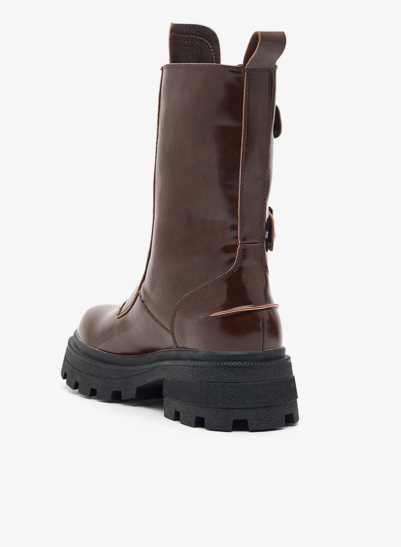 Ginger Chunky Buckle Detail Ankle Boots - Image 3