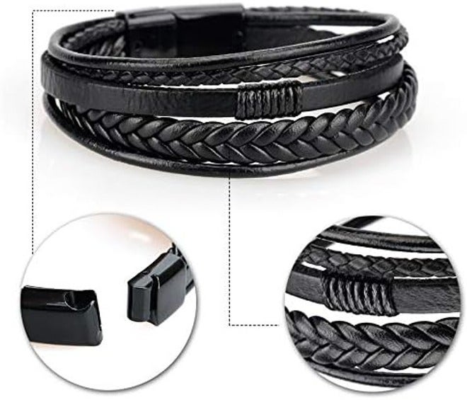 ORiTi Men's Premium Braided Leather Bracelet with Stainless Steel Clasp - Classic Wristband for All Ages - Image 2