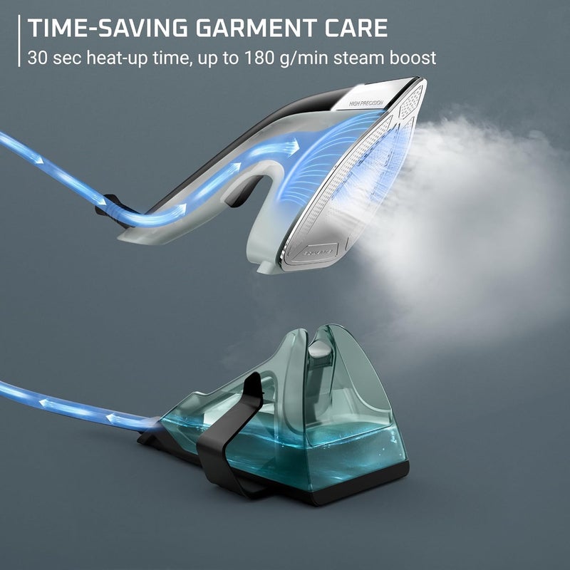 Rowenta 2-in-1 Duo Force Iron and Steamer for Clothes, 1700W Steam Iron, Stainless Steel Soleplate, Ultra-Lightweight, Detachable 13.5-oz Water Tank, Clothes Steamer, Anti-Drip, Black & Green, JR4030 - Image 2