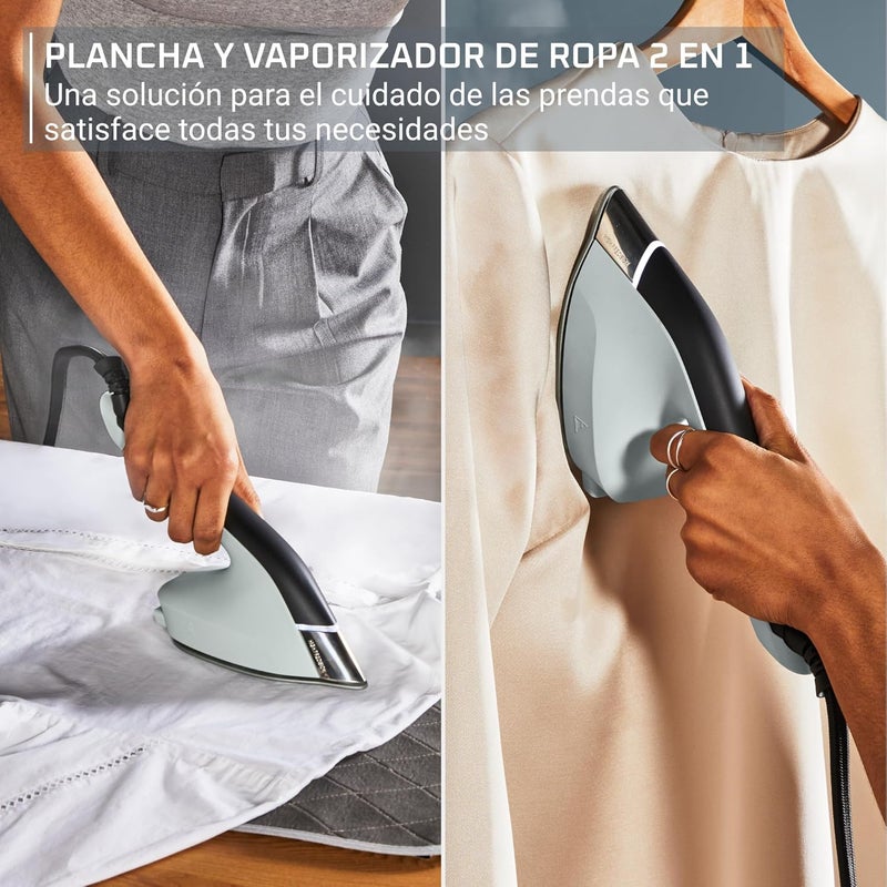 Rowenta 2-in-1 Duo Force Iron and Steamer for Clothes, 1700W Steam Iron, Stainless Steel Soleplate, Ultra-Lightweight, Detachable 13.5-oz Water Tank, Clothes Steamer, Anti-Drip, Black & Green, JR4030 - Image 3