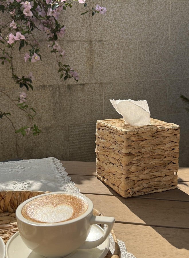 IVAILEX Water Hyacinth Tissue Box Cover Square Decorative Woven Tissue Box Holder for Table Bathroom (5.9 x 5.9 x 5.9 inch) - Image 5