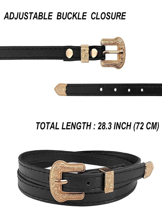 RainFlowwer Black Leather Cowboy Hat Bands for Men Women Western/Fedora/Panama Hat Belts Cowgirl Hatbands with Gold Buckle Cowboy Supply Hand Made Replacement - Image 3