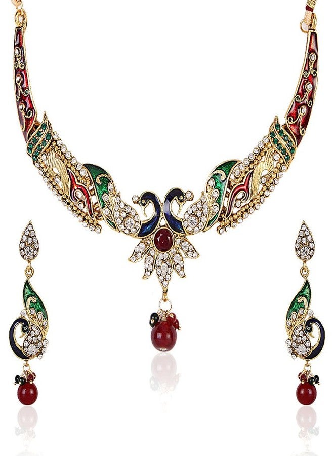 Shining Diva Multicolor Kundan Peacock Jewellery Set / Necklace Set With Earrings For Girls / Women - Image 1