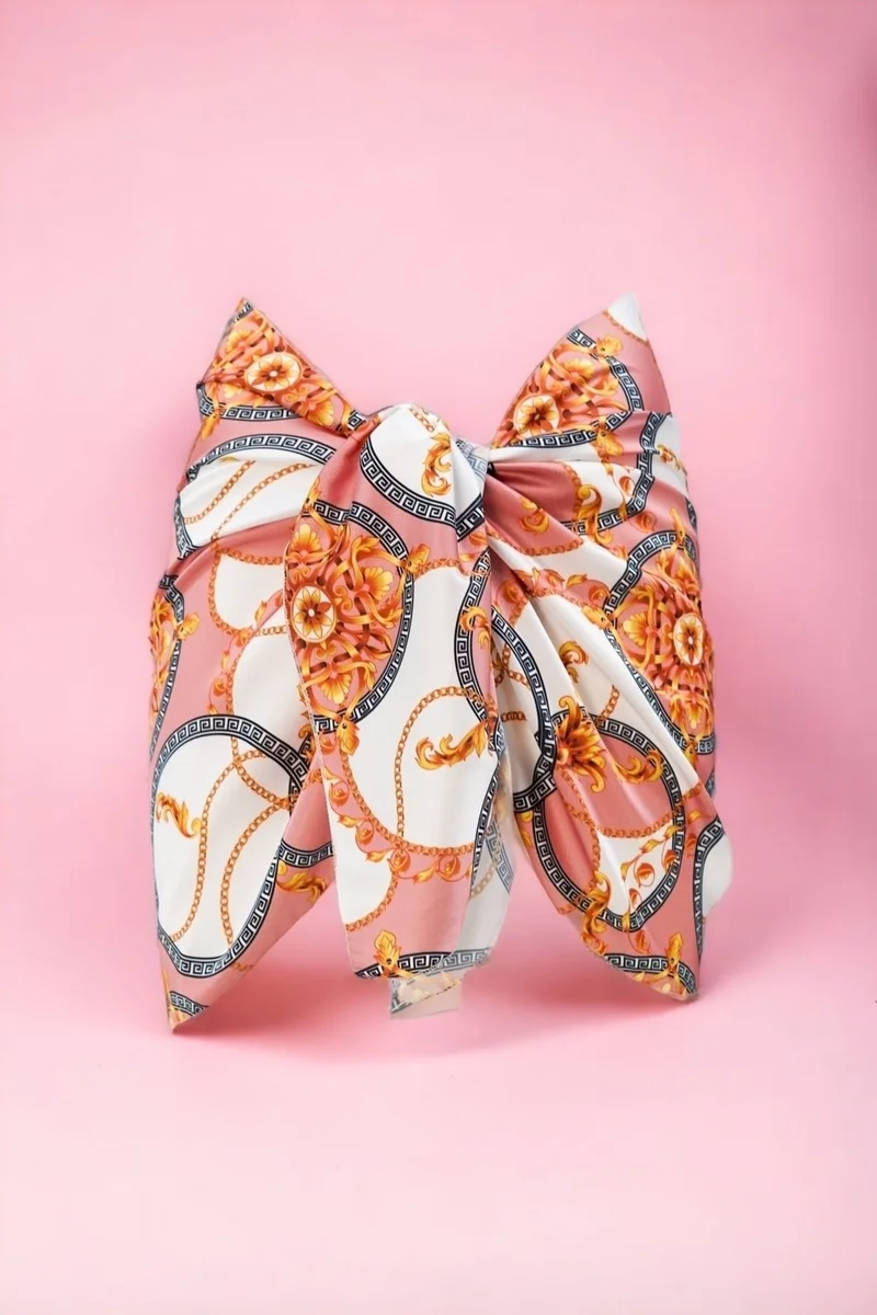 Pistore White Salmon Chain Patterned Short Pareo Satin Women's Beach Dress New Season