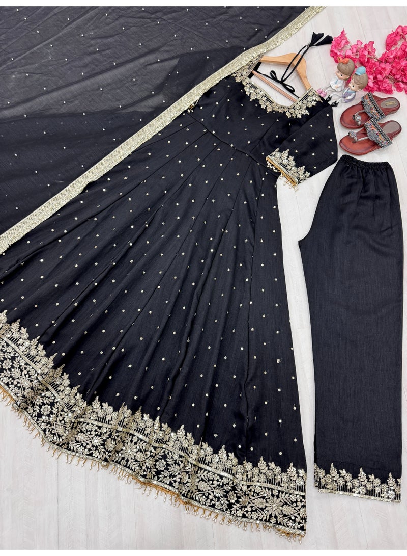 Super Asian Designer Anarkali Gown Set with Palazzo & Dupatta – Premium Embroidery & Fancy Lace Work - Image 2