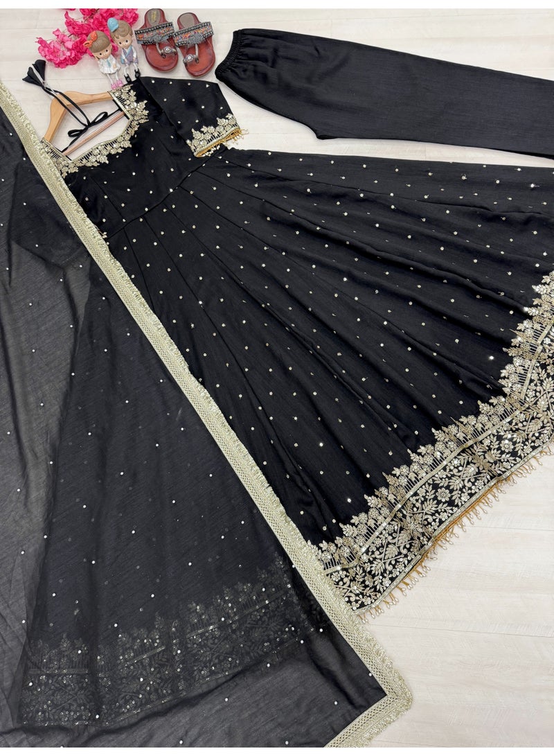 Super Asian Designer Anarkali Gown Set with Palazzo & Dupatta – Premium Embroidery & Fancy Lace Work - Image 4