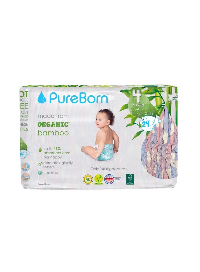 PureBorn حفاضات أطفال عضوية على شكل شريط حجم-4 7-12 كجم بطبعة سحاب - Image 1