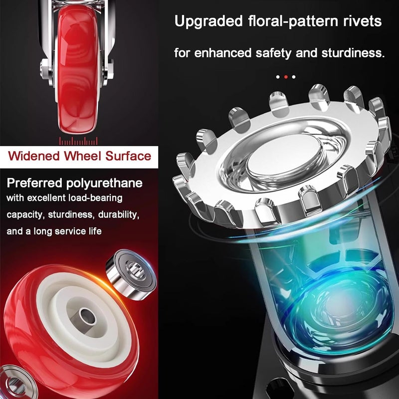 ABSLIMUS 4 inch Casters Load 2400lbs -Includes 2 Sets of Adaptive Screws -Lockable Bearing Plate Heavy Duty Caster with Brakes, 360-degree Swivel for Furniture and Workbench Cart, Set of 4 - Image 4