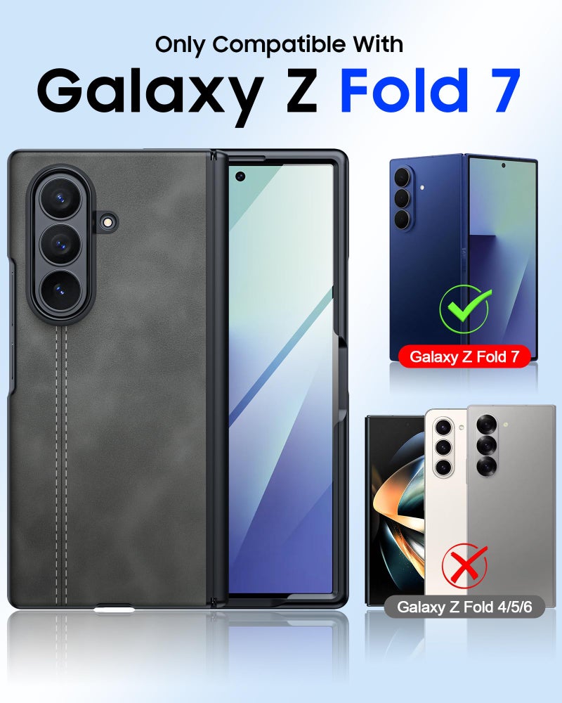 oupeigar for Samsung Galaxy Z Fold 7 Case with HD Screen Protector & Hinge Protection, Wireless Charging, Ultra Thin Stylish Leather Matte PC Durable Shockproof Cover Phone Case for Fold 7-Light Gray - Image 2