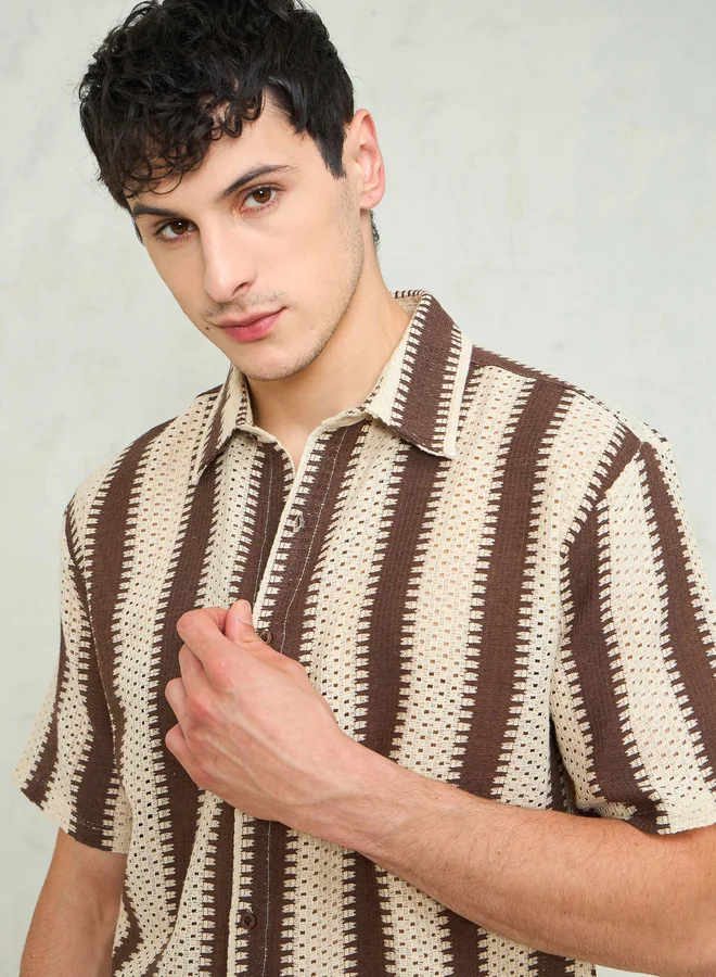 SASSAFRAS Sassafras Men Striped Crochet Relaxed Fit Shirt