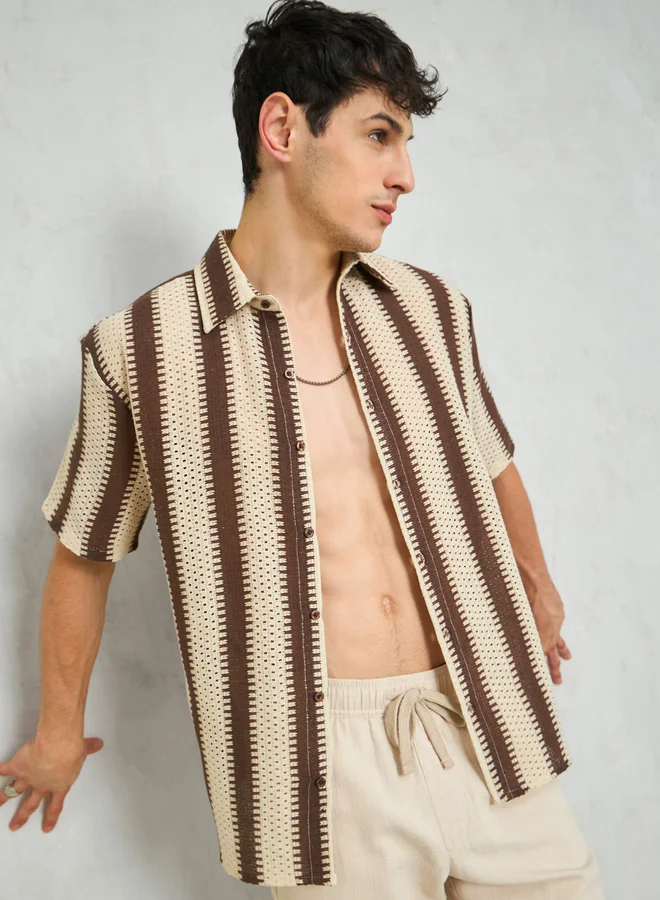 SASSAFRAS Sassafras Men Striped Crochet Relaxed Fit Shirt