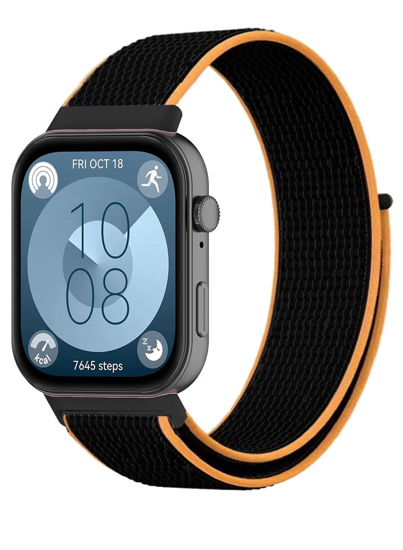 سوار رياضي من النايلون لساعة هواوي واتش فيت 3/4/4 برو الذكية، سوار ناعم، إكسسوارات (أسود/برتقالي) - Image 1