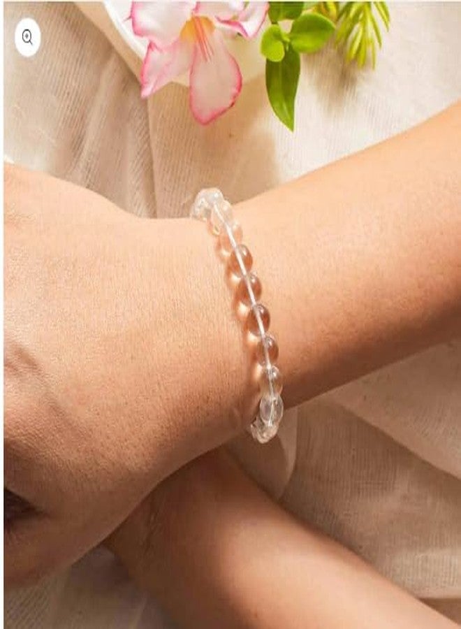 Trishakti PRODUCTS - pack of 2 Natural Original Crystal stone Charm Clear quartz diamond cut crystal bracelet Men & Women Stretchable Band 6.5 to 7.5 inches (Transparent) - Image 3