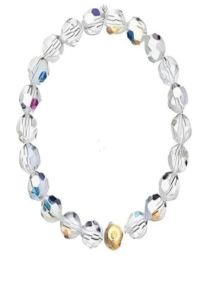 Trishakti PRODUCTS - pack of 2 Natural Original Crystal stone Charm Clear quartz diamond cut crystal bracelet Men & Women Stretchable Band 6.5 to 7.5 inches (Transparent) - Image 1