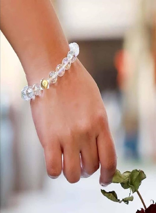 Trishakti PRODUCTS - pack of 2 Natural Original Crystal stone Charm Clear quartz diamond cut crystal bracelet Men & Women Stretchable Band 6.5 to 7.5 inches (Transparent) - Image 5
