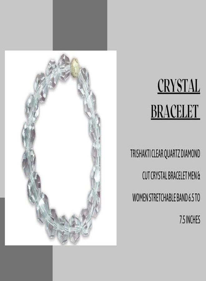 Trishakti PRODUCTS - pack of 2 Natural Original Crystal stone Charm Clear quartz diamond cut crystal bracelet Men & Women Stretchable Band 6.5 to 7.5 inches (Transparent) - Image 4