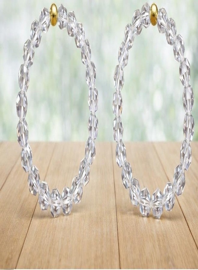 Trishakti PRODUCTS - pack of 2 Natural Original Crystal stone Charm Clear quartz diamond cut crystal bracelet Men & Women Stretchable Band 6.5 to 7.5 inches (Transparent) - Image 2