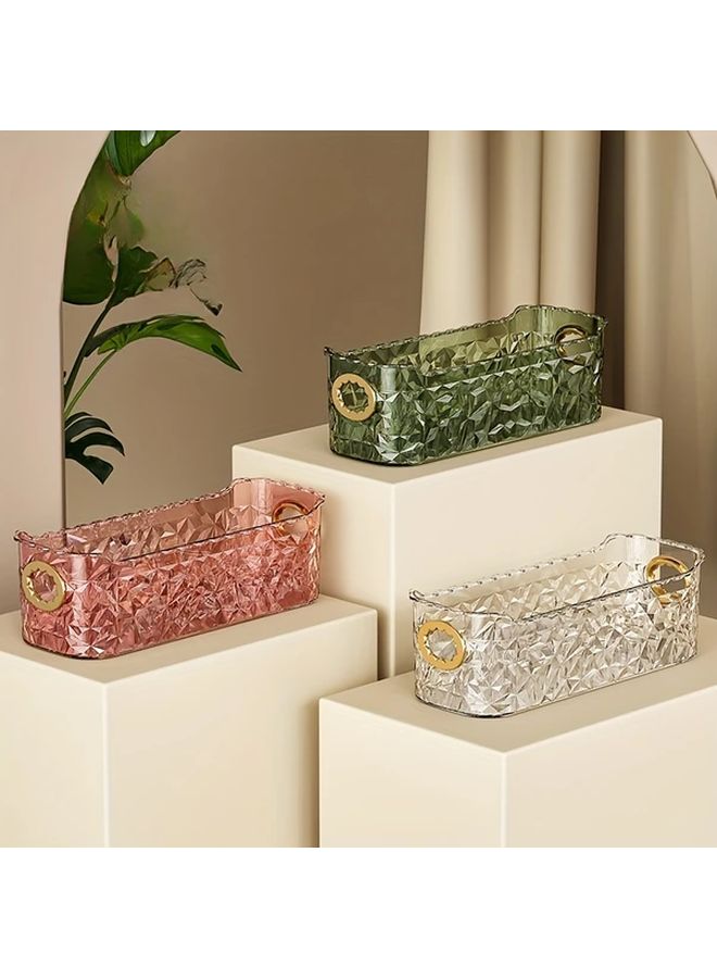 Elegant Transparent Plastic Cosmetic Organizer Dustproof Multi Compartment Makeup And Jewelry Storage Box With Golden Tone Handles Durable Countertop Vanity Organizer Travel Friendly Cosmetic Case For Bathroom Vanity Desk Sleek Design Sturdy Construction Home Organizers Diamond Transparent - Image 2