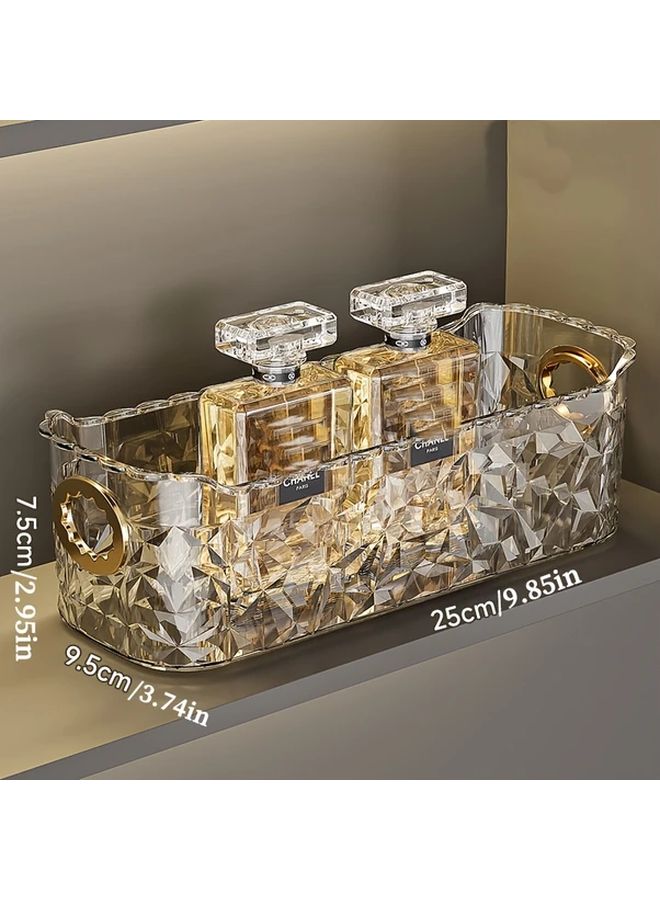 Elegant Transparent Plastic Cosmetic Organizer Dustproof Multi Compartment Makeup And Jewelry Storage Box With Golden Tone Handles Durable Countertop Vanity Organizer Travel Friendly Cosmetic Case For Bathroom Vanity Desk Sleek Design Sturdy Construction Home Organizers Diamond Transparent - Image 4