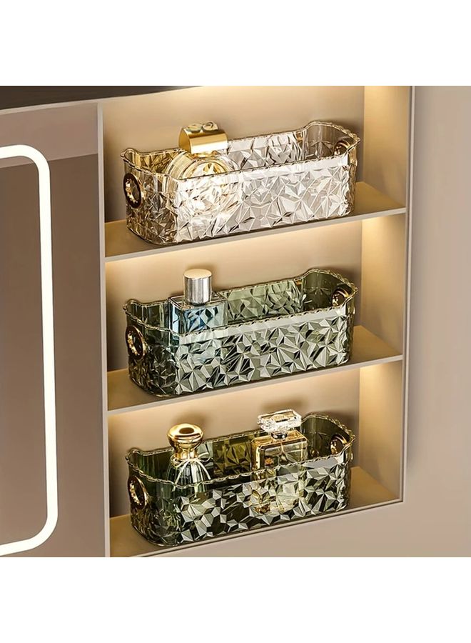 Elegant Transparent Plastic Cosmetic Organizer Dustproof Multi Compartment Makeup And Jewelry Storage Box With Golden Tone Handles Durable Countertop Vanity Organizer Travel Friendly Cosmetic Case For Bathroom Vanity Desk Sleek Design Sturdy Construction Home Organizers Diamond Transparent - Image 3