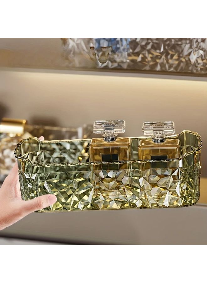 Elegant Transparent Plastic Cosmetic Organizer Dustproof Multi Compartment Makeup And Jewelry Storage Box With Golden Tone Handles Durable Countertop Vanity Organizer Travel Friendly Cosmetic Case For Bathroom Vanity Desk Sleek Design Sturdy Construction Home Organizers Diamond Transparent - Image 5