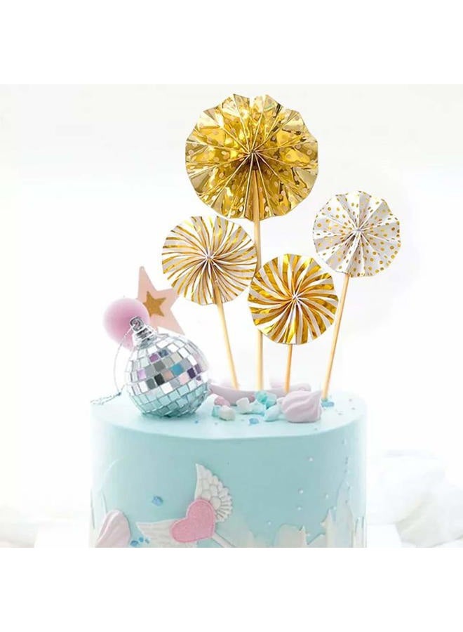 Hazyore N+A Happy Birthday Cake Toppers, 6pcs Gold Cake Topper Acrylic Cupcake Topper Happy Birthday Paper Fans Confetti Balloon Birthday Cake Supplies - Image 5