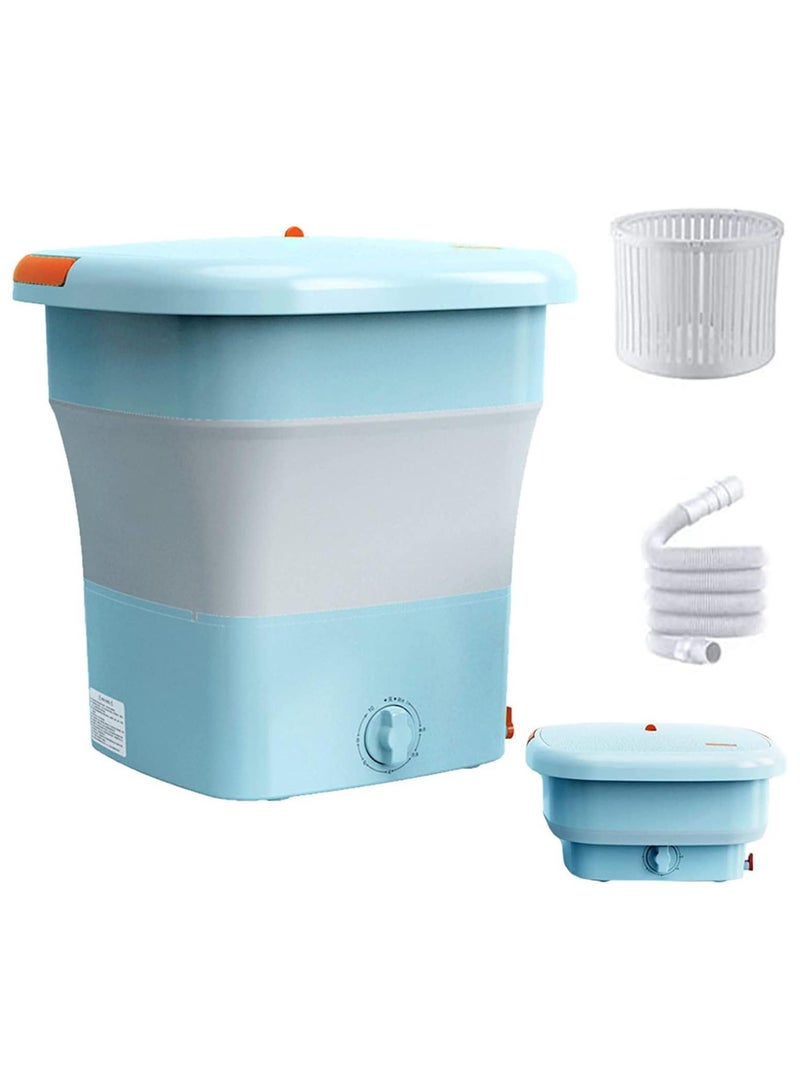 AUTOYSUR Portable Washing Machine, Folding Clothes Washing Machine, Mini Portable Bucket Washer for Apartment, Laundry, Camping, RV, Travel, Underwear, Personal, Baby, with Drainer Basket and Hose (Blue)  - Image 1