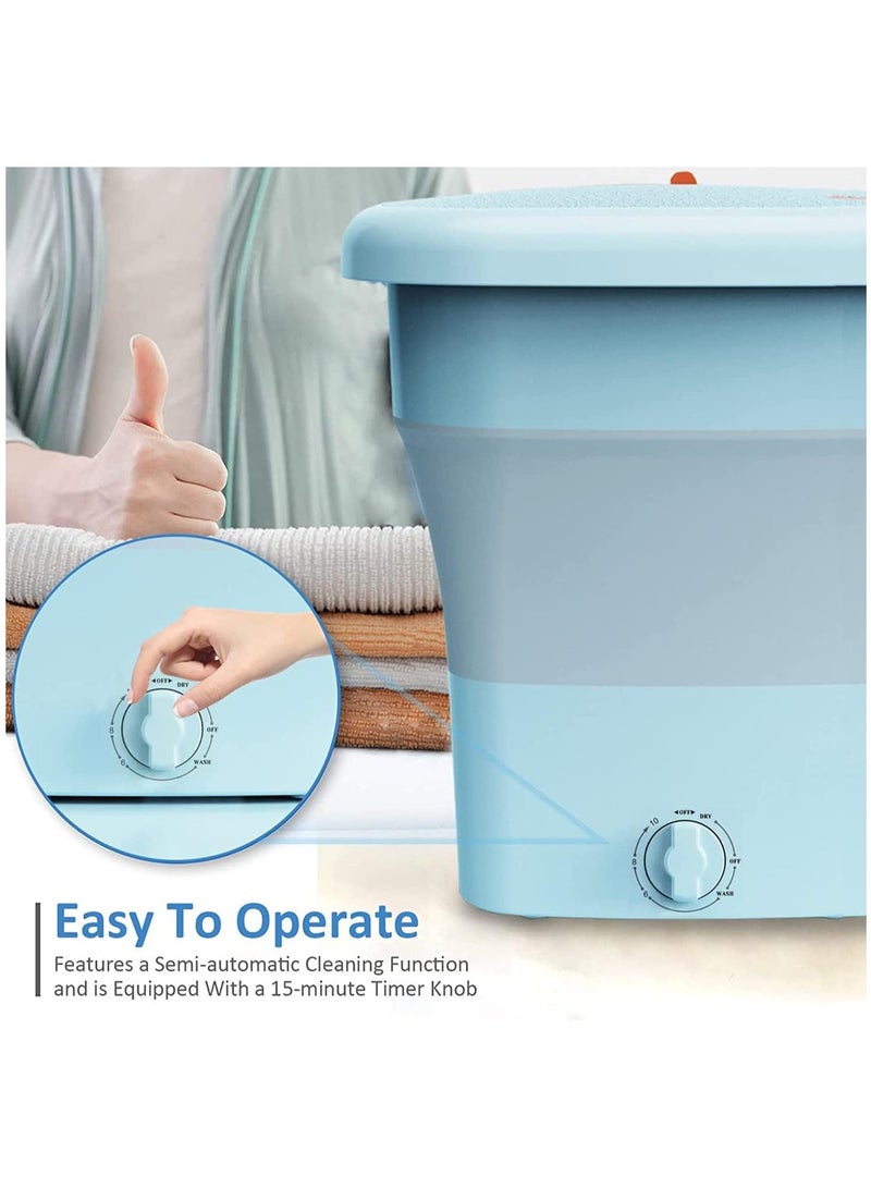 AUTOYSUR Portable Washing Machine, Folding Clothes Washing Machine, Mini Portable Bucket Washer for Apartment, Laundry, Camping, RV, Travel, Underwear, Personal, Baby, with Drainer Basket and Hose (Blue)  - Image 5