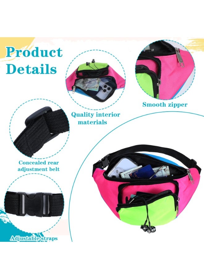 80s Neon Fanny Pack 2 Pockets 90s Belt Bags for Women Men Waist Retro Packs for Holiday Festival, 80s Theme Halloween Party, Vintage Rave Accessories Plus Size Belt Bag, Pink Bottom - Image 3