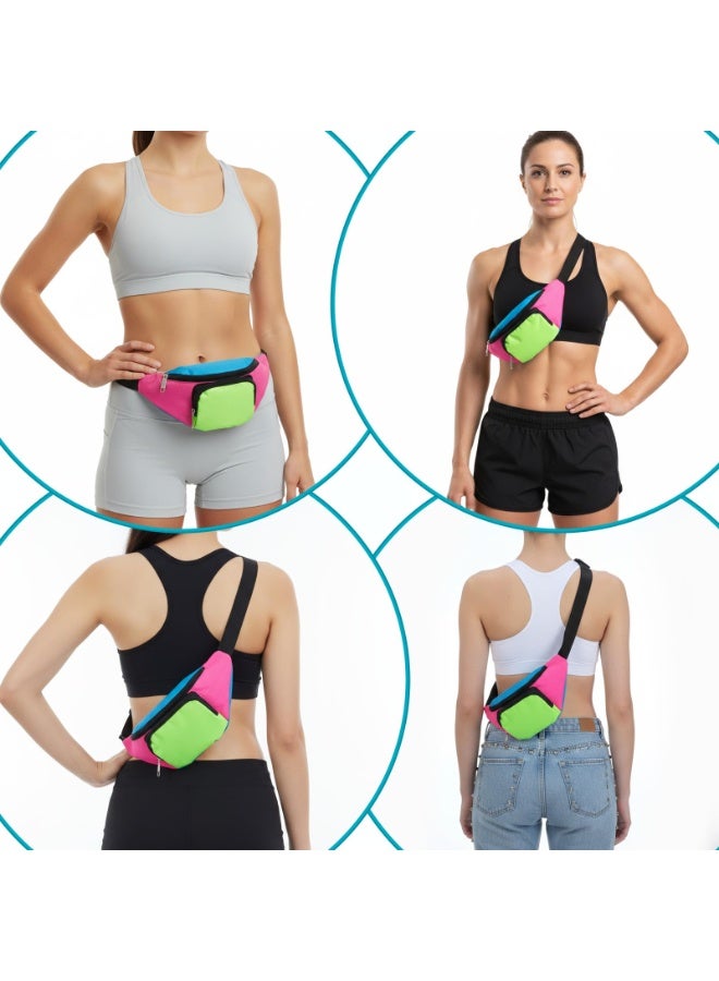 80s Neon Fanny Pack 2 Pockets 90s Belt Bags for Women Men Waist Retro Packs for Holiday Festival, 80s Theme Halloween Party, Vintage Rave Accessories Plus Size Belt Bag, Pink Bottom - Image 5