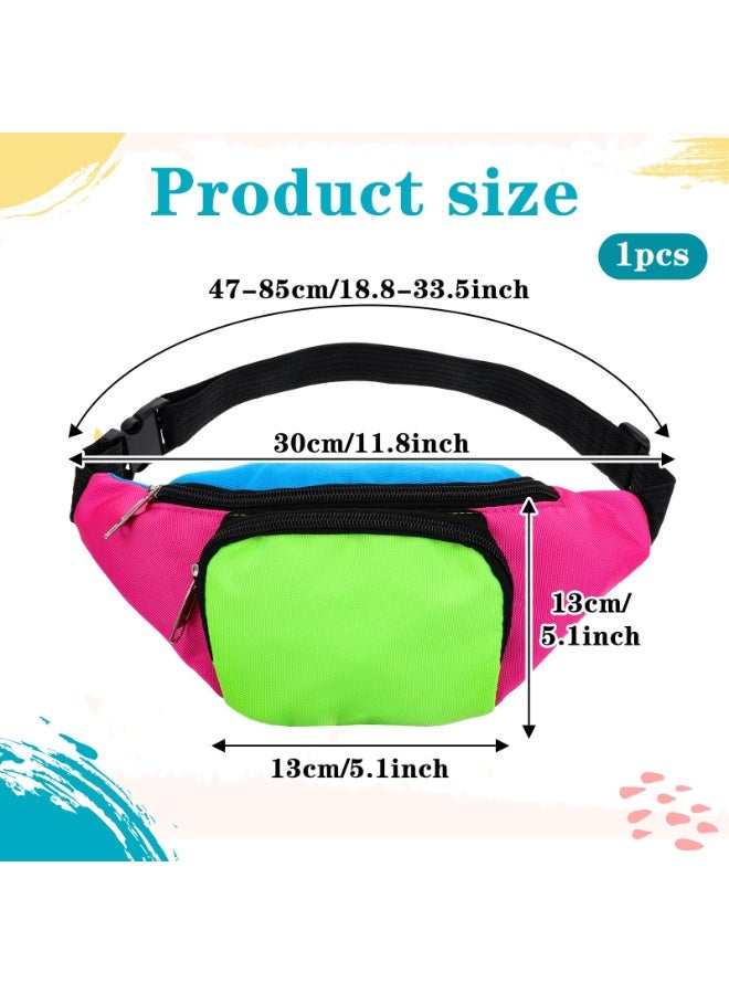 80s Neon Fanny Pack 2 Pockets 90s Belt Bags for Women Men Waist Retro Packs for Holiday Festival, 80s Theme Halloween Party, Vintage Rave Accessories Plus Size Belt Bag, Pink Bottom - Image 2