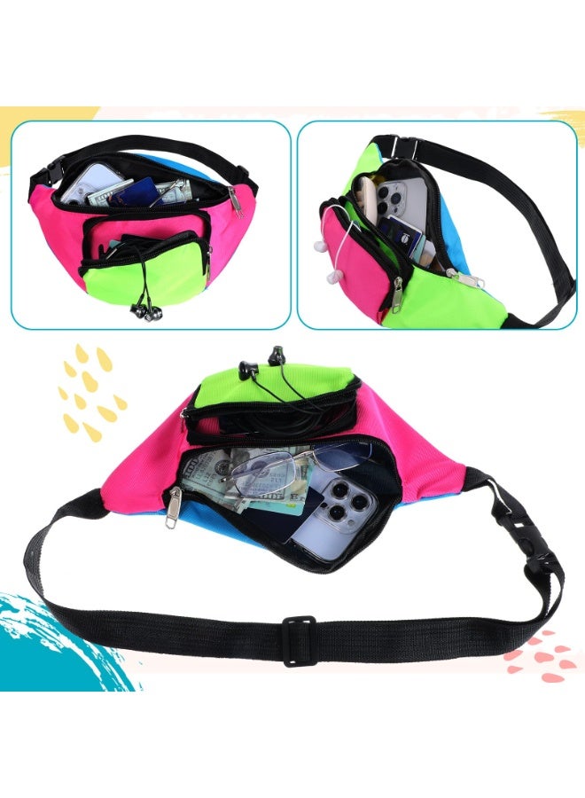 80s Neon Fanny Pack 2 Pockets 90s Belt Bags for Women Men Waist Retro Packs for Holiday Festival, 80s Theme Halloween Party, Vintage Rave Accessories Plus Size Belt Bag, Pink Bottom - Image 4