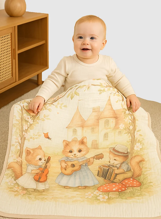 LITTLE SURPRISE BOX Little Surprise Box, Music Fox Guitar print Super Soft Breathable pure Muslin cotton Blanket for Infants