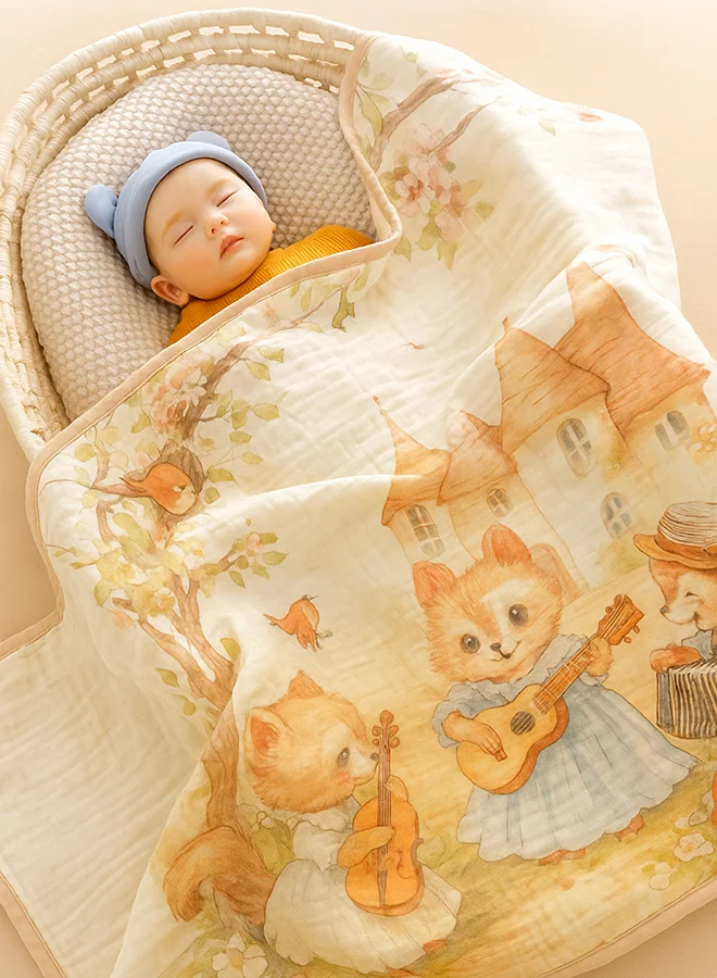 LITTLE SURPRISE BOX Little Surprise Box, Music Fox Guitar print Super Soft Breathable pure Muslin cotton Blanket for Infants