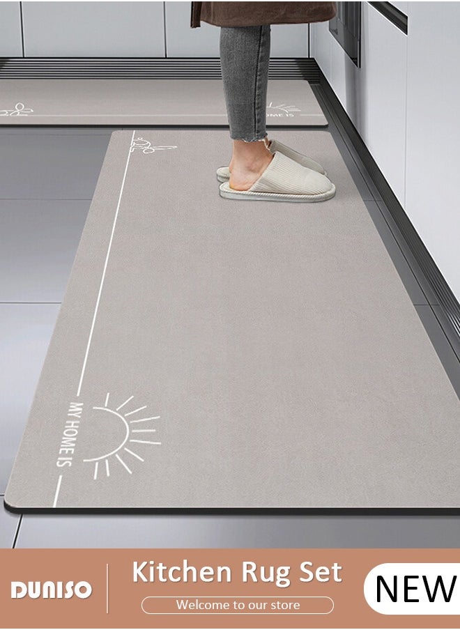DUNISO 2 PCS  Kitchen Mats and Rugs Set , Non Slip Heavy Duty Standing Mat, Quick Dry Diatom Mud Floor Mat,  Extra Soft and Absorbent Floor Mats for  Kitchen, Bath, Office, Laundry(40*60cm+40*120cm)  - Image 1