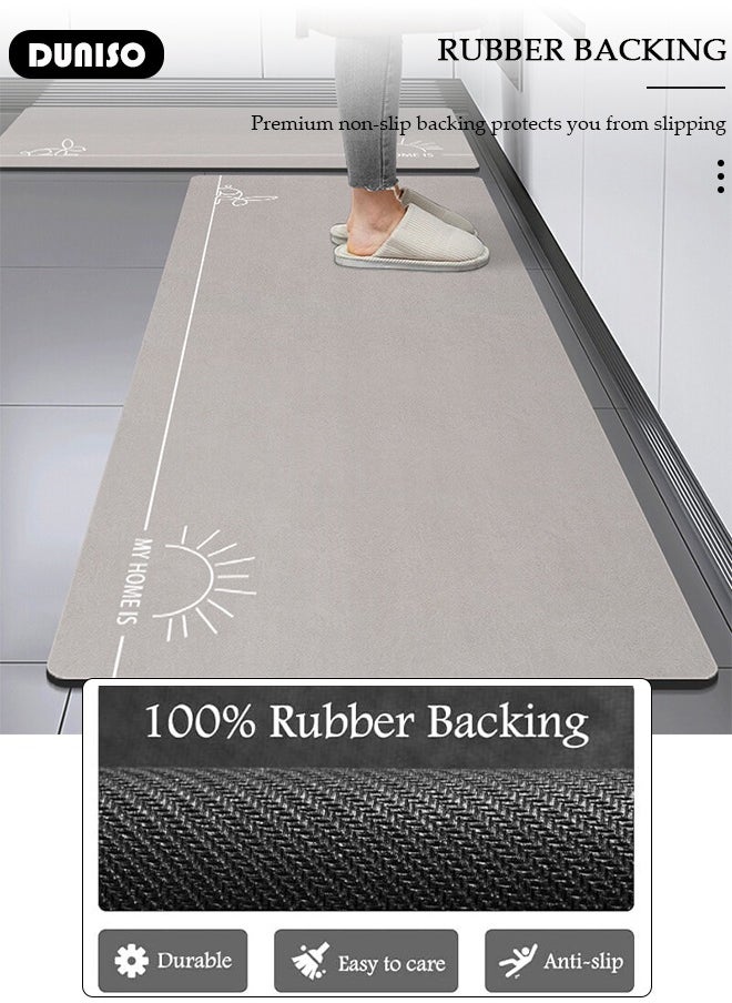 DUNISO 2 PCS  Kitchen Mats and Rugs Set , Non Slip Heavy Duty Standing Mat, Quick Dry Diatom Mud Floor Mat,  Extra Soft and Absorbent Floor Mats for  Kitchen, Bath, Office, Laundry(40*60cm+40*120cm)  - Image 2