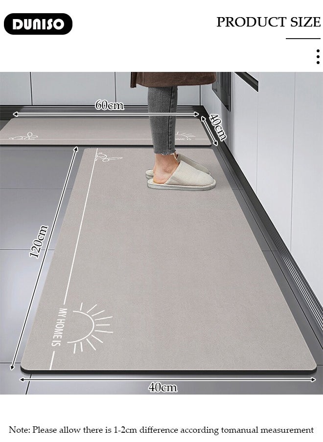 DUNISO 2 PCS  Kitchen Mats and Rugs Set , Non Slip Heavy Duty Standing Mat, Quick Dry Diatom Mud Floor Mat,  Extra Soft and Absorbent Floor Mats for  Kitchen, Bath, Office, Laundry(40*60cm+40*120cm)  - Image 4