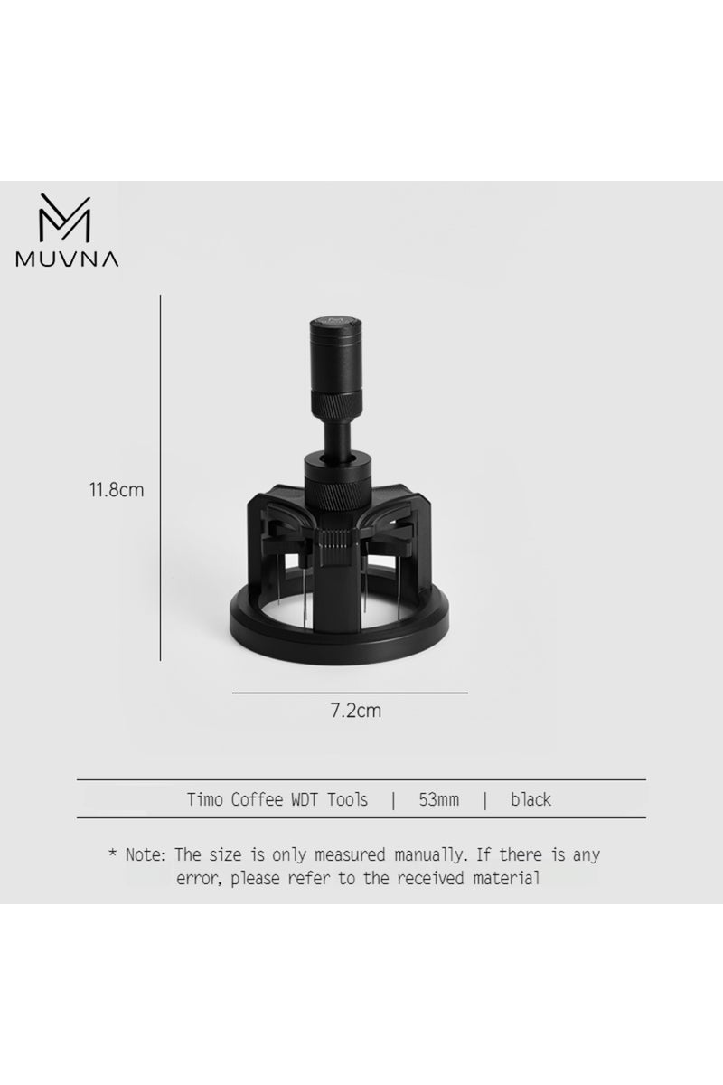 أداة تقليب قهوة MUVNA سوداء قابلة للتعديل، مقاس 53 مم، لتوزيع القهوة بالتساوي، مع مكبس يدوي دوار لتحضير الإسبريسو.