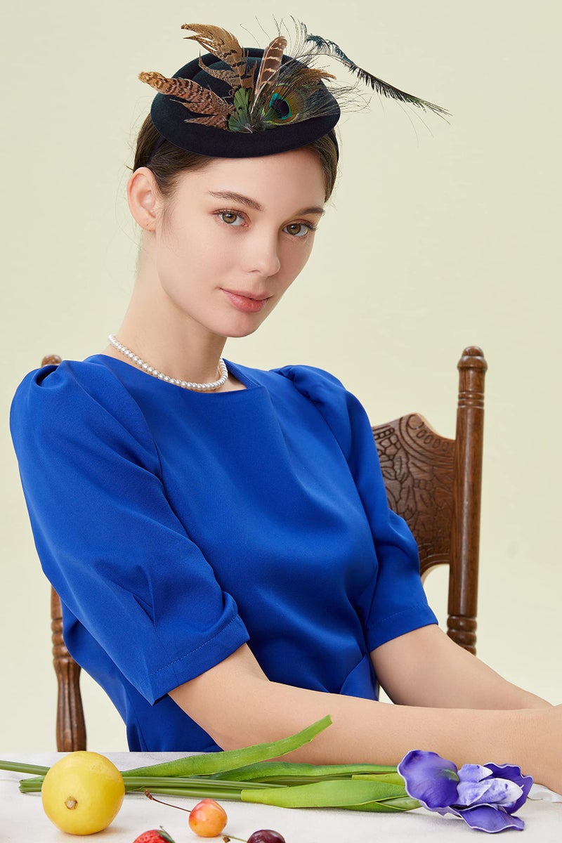 BABEYOND Fascinator Hat Tea Party Kentucky Fascinator Hat Derby Pillbox Hat Black - Image 5