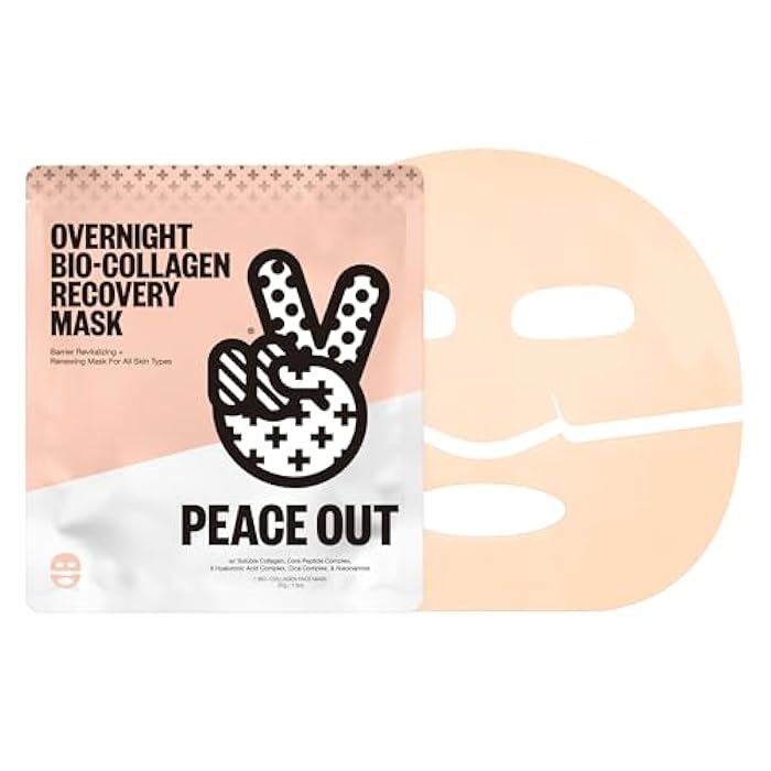 PEACE OUT Skincare Overnight Bio-Collagen Recovery Hydrating Face Mask to Calm Skin Irritation, Improves Skin Clarity with Hyaluronic Acid, 1 count - Image 1