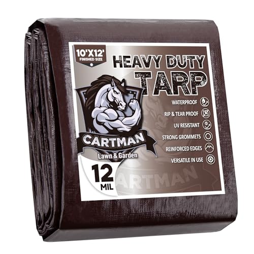 CARTMAN Finished Size 10x12 Feet Extra Thick 12 Mil Heavy Duty Poly Tarp, Multipurpose Protective Cover, UV Resistant, Waterproof Poly Tarpaulin with Reinforced Edges - Image 1