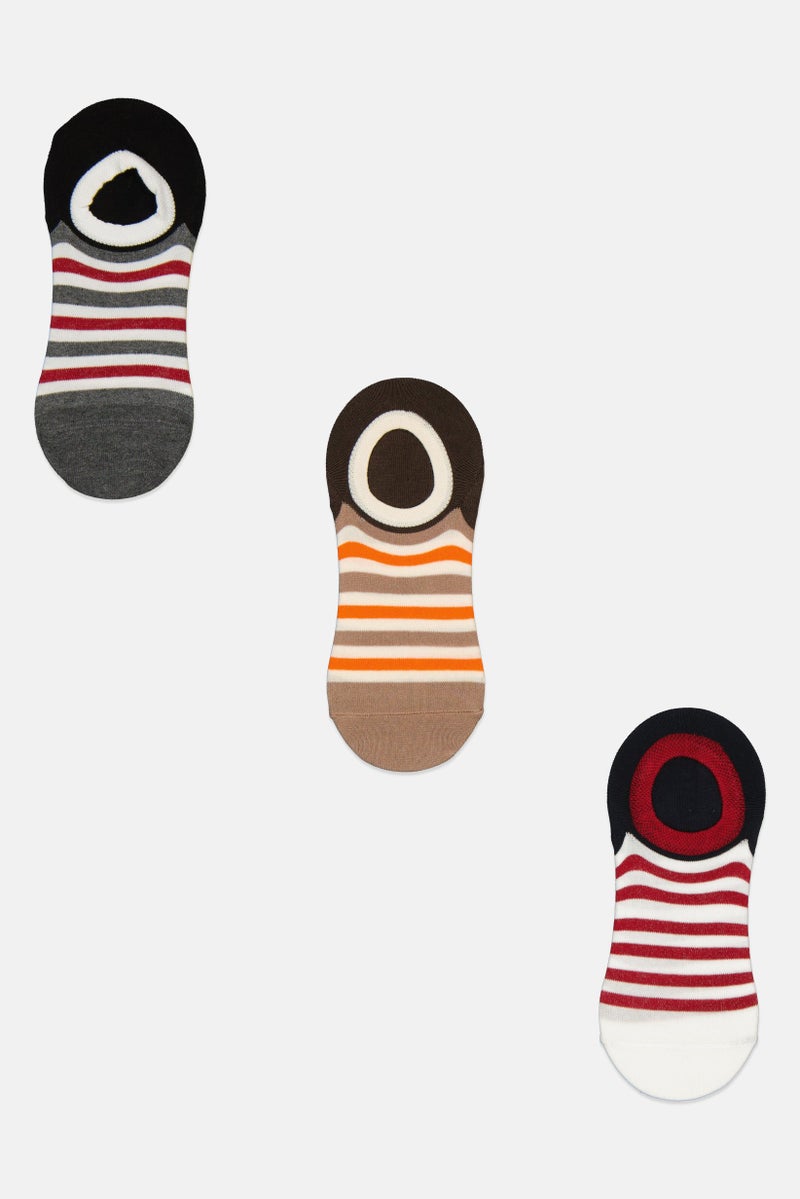 TapouT Men 3 Pairs Stripe Round Invisible Socks, Multicolor  - Image 1