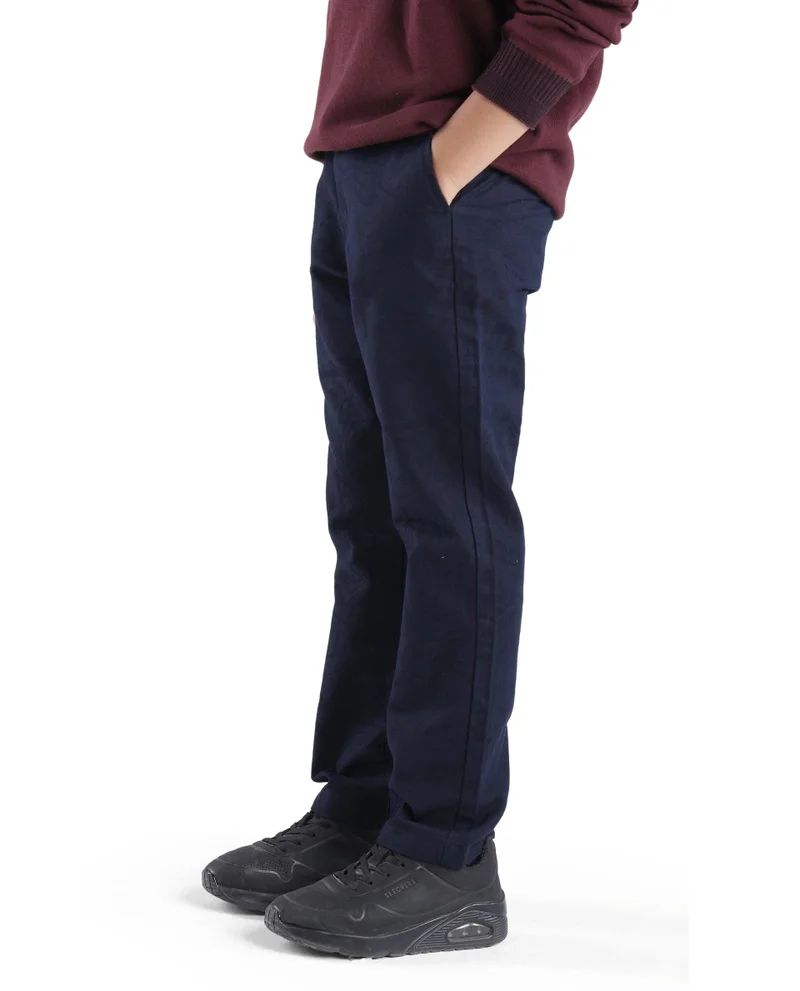 Rare Ones Rare Ones Kids Jack Navy Cotton Solid Button And Zipper Clouser Regular Fit Trouser