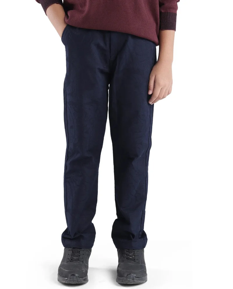 رير ونز Rare Ones Kids Jack Navy Cotton Solid Button And Zipper Clouser Regular Fit Trouser