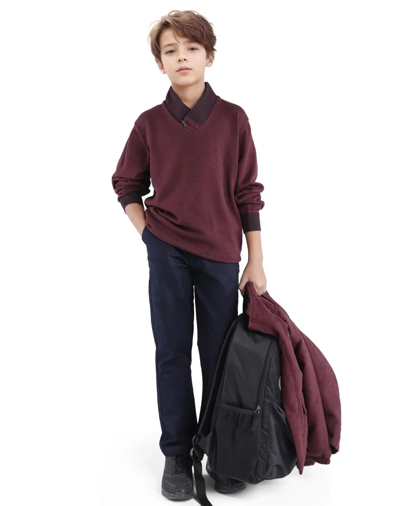 رير ونز Rare Ones Kids Jack Navy Cotton Solid Button And Zipper Clouser Regular Fit Trouser