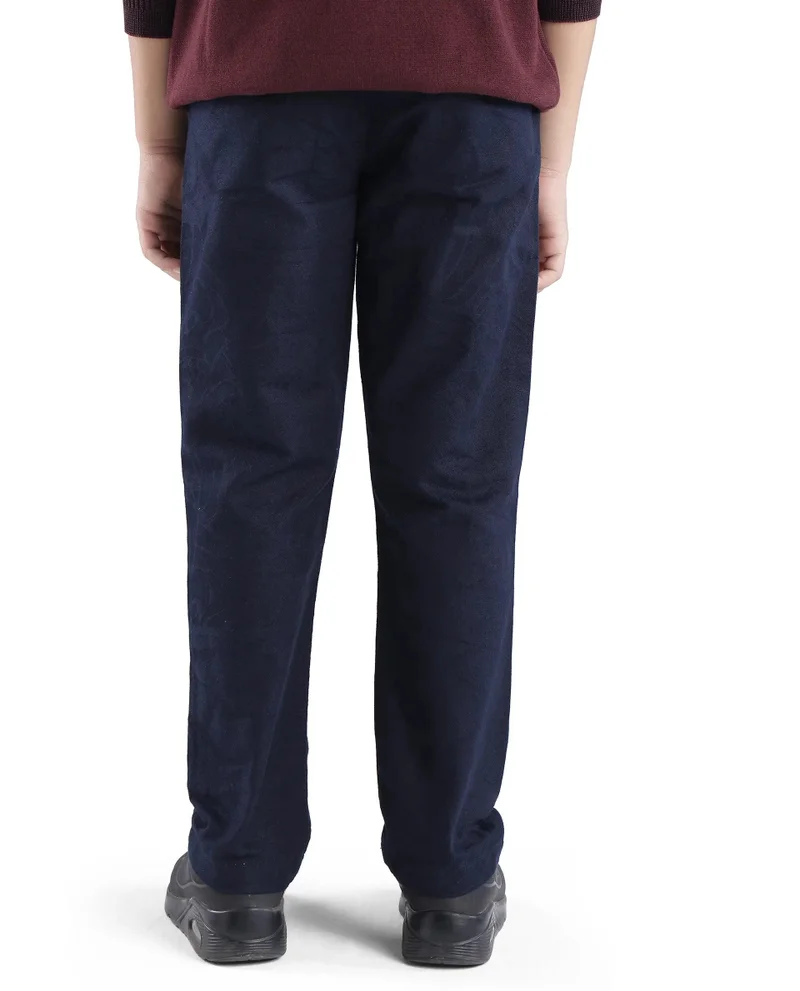Rare Ones Rare Ones Kids Jack Navy Cotton Solid Button And Zipper Clouser Regular Fit Trouser