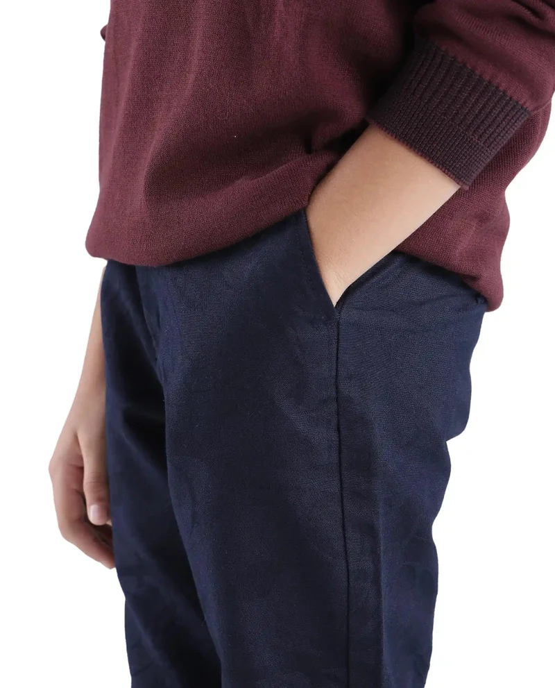 Rare Ones Rare Ones Kids Jack Navy Cotton Solid Button And Zipper Clouser Regular Fit Trouser