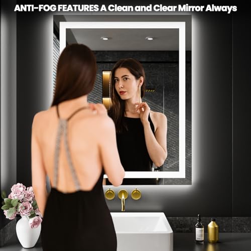 LOAAO 20X28 LED Bathroom Mirror with Lights, Anti-Fog, Dimmable, Backlit + Front Lit, Lighted Bathroom Vanity Mirror for Wall, Memory Function, Tempered Glass, Shatter-Proof, ETL Listed - Image 3