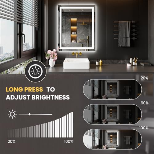LOAAO 20X28 LED Bathroom Mirror with Lights, Anti-Fog, Dimmable, Backlit + Front Lit, Lighted Bathroom Vanity Mirror for Wall, Memory Function, Tempered Glass, Shatter-Proof, ETL Listed - Image 4